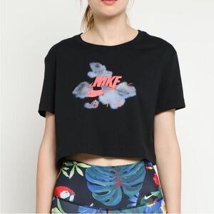 Nike Black Crop Top with Orange and Gray Logo